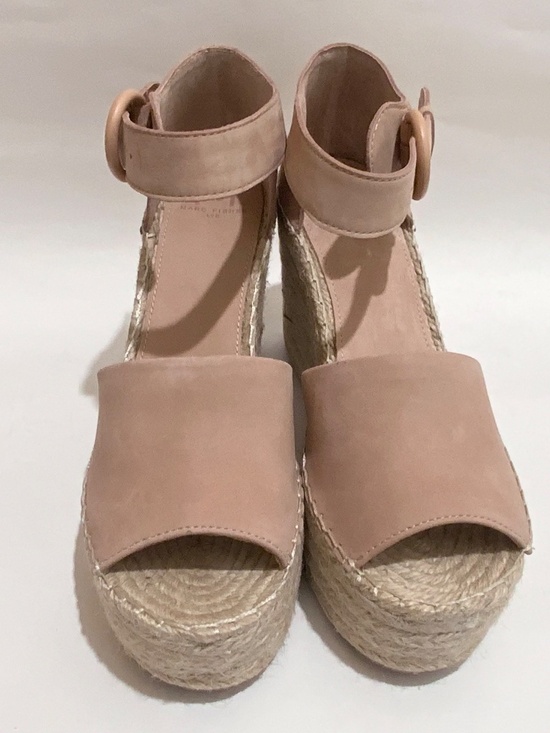 Pink Women Marc Fisher Alida Light Pink Nude Suede Ankle strap Espadrille Wedge Sandals 8.5
